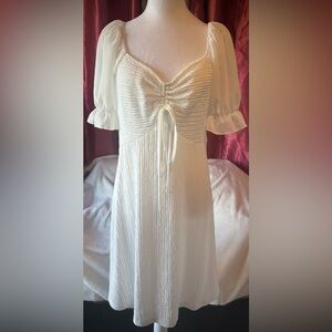 White Ruched Tie-Front Midi Dress